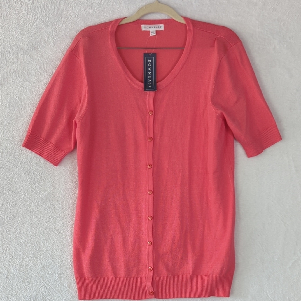 DownEast Women's Rose Coral Knit Cardigan Size XL